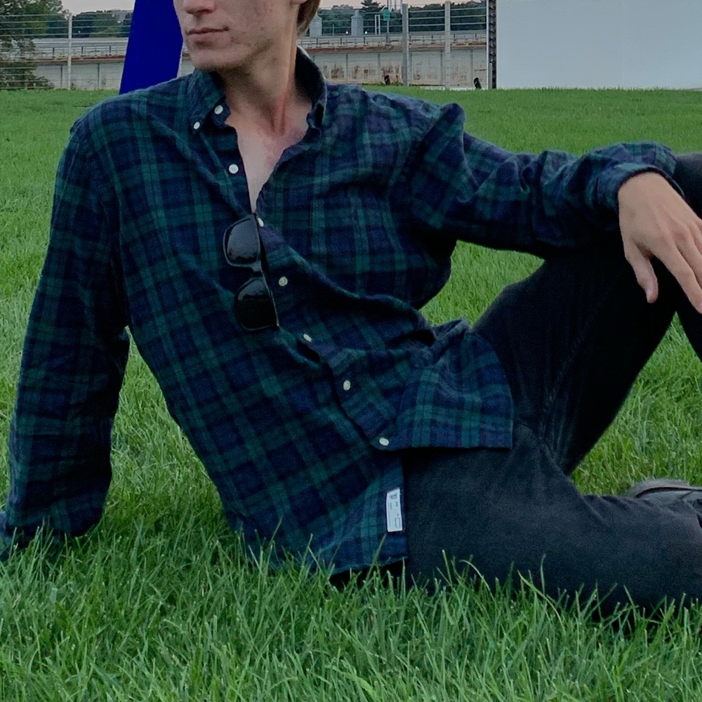Polo Ralph Lauren plaid button down. Navy blue and forest green.